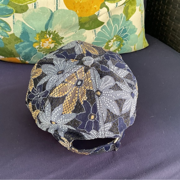 New, Floral& Rhinestone Embellished Cap - Blue and Black - Picture 9 of 9